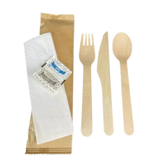 PG - Wood Utensil Kit - Wooden White, Knife, Fork, Spoon, Napkin, Salt & Pepper - 2201630/RH612 | 500 Sets