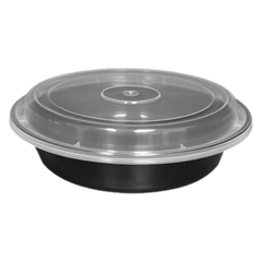 Take-Out Microwaveable Combo Container - 39 oz, 8" Round Containers, Black Base | 150 sets, 10x2/S