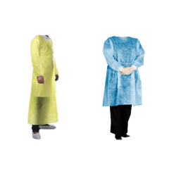 Isolation Gown - 25GSM,1 ply,Yellow/Blue,115 x 137 cm | 10 pcs/bag